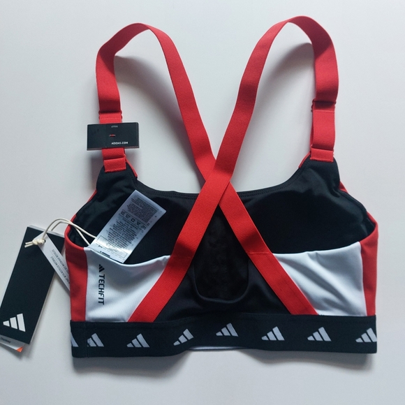 adidas power impact training Medium support techfit bra Red black white size XS - Picture 4 of 8